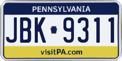 PA license plate JBK9311