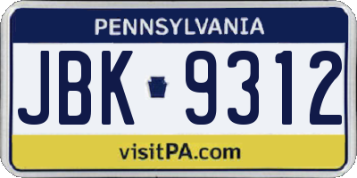 PA license plate JBK9312