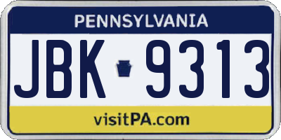 PA license plate JBK9313
