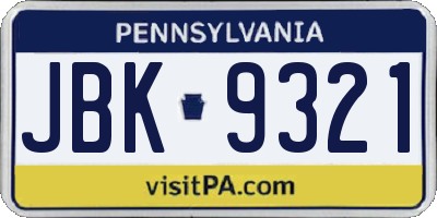 PA license plate JBK9321