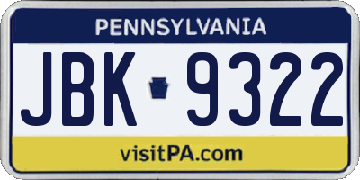PA license plate JBK9322