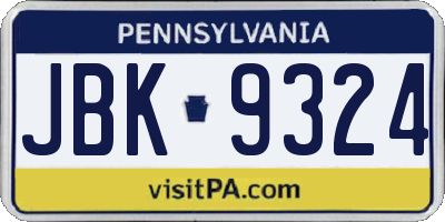 PA license plate JBK9324