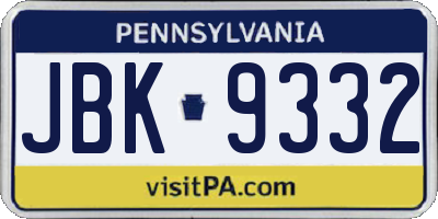 PA license plate JBK9332