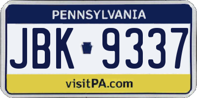 PA license plate JBK9337