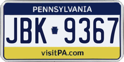 PA license plate JBK9367