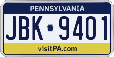 PA license plate JBK9401