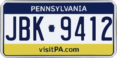 PA license plate JBK9412