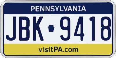 PA license plate JBK9418