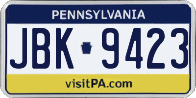 PA license plate JBK9423