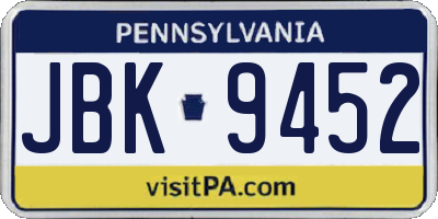 PA license plate JBK9452