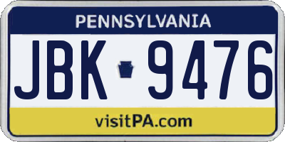 PA license plate JBK9476