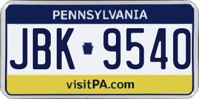 PA license plate JBK9540