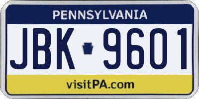 PA license plate JBK9601