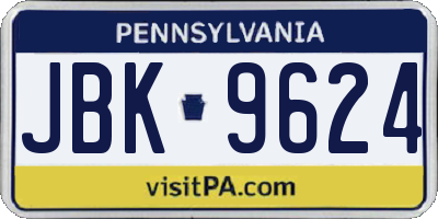 PA license plate JBK9624