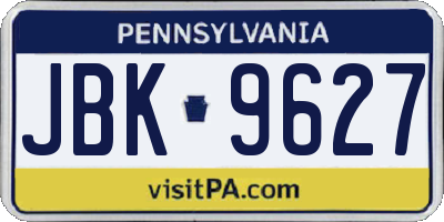 PA license plate JBK9627