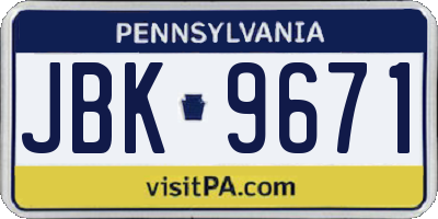 PA license plate JBK9671