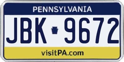 PA license plate JBK9672