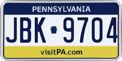 PA license plate JBK9704