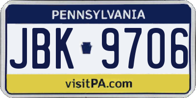 PA license plate JBK9706