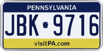 PA license plate JBK9716