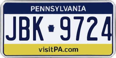 PA license plate JBK9724
