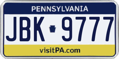 PA license plate JBK9777