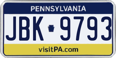 PA license plate JBK9793