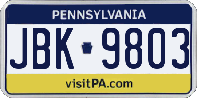 PA license plate JBK9803
