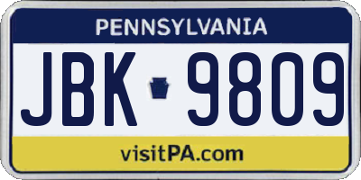 PA license plate JBK9809