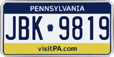 PA license plate JBK9819