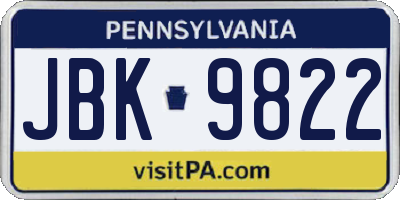 PA license plate JBK9822