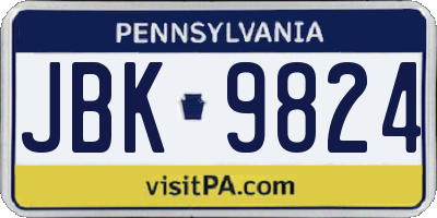 PA license plate JBK9824