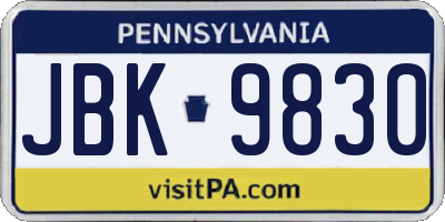 PA license plate JBK9830