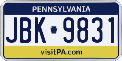 PA license plate JBK9831