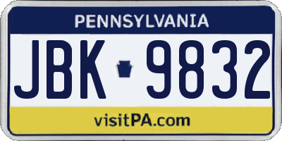 PA license plate JBK9832