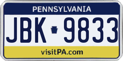 PA license plate JBK9833