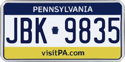 PA license plate JBK9835