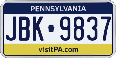 PA license plate JBK9837