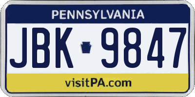 PA license plate JBK9847