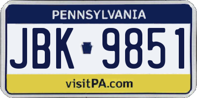 PA license plate JBK9851