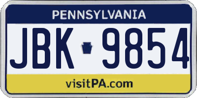 PA license plate JBK9854