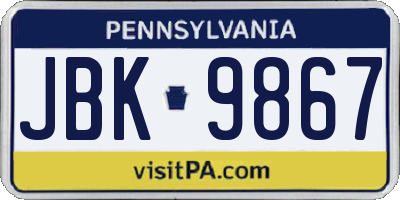 PA license plate JBK9867