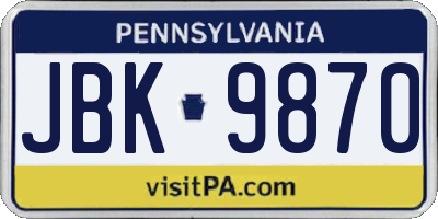 PA license plate JBK9870