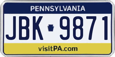 PA license plate JBK9871