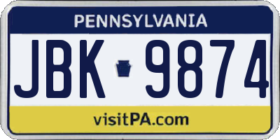 PA license plate JBK9874