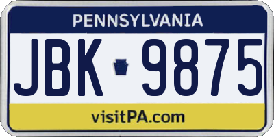PA license plate JBK9875