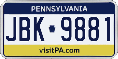 PA license plate JBK9881