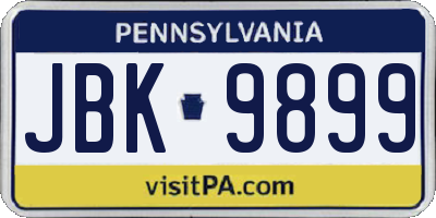 PA license plate JBK9899