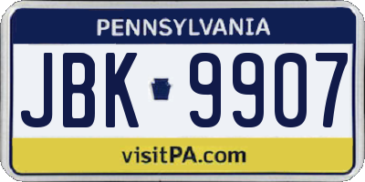 PA license plate JBK9907
