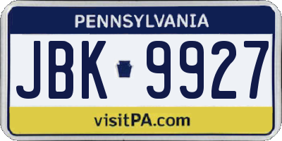 PA license plate JBK9927